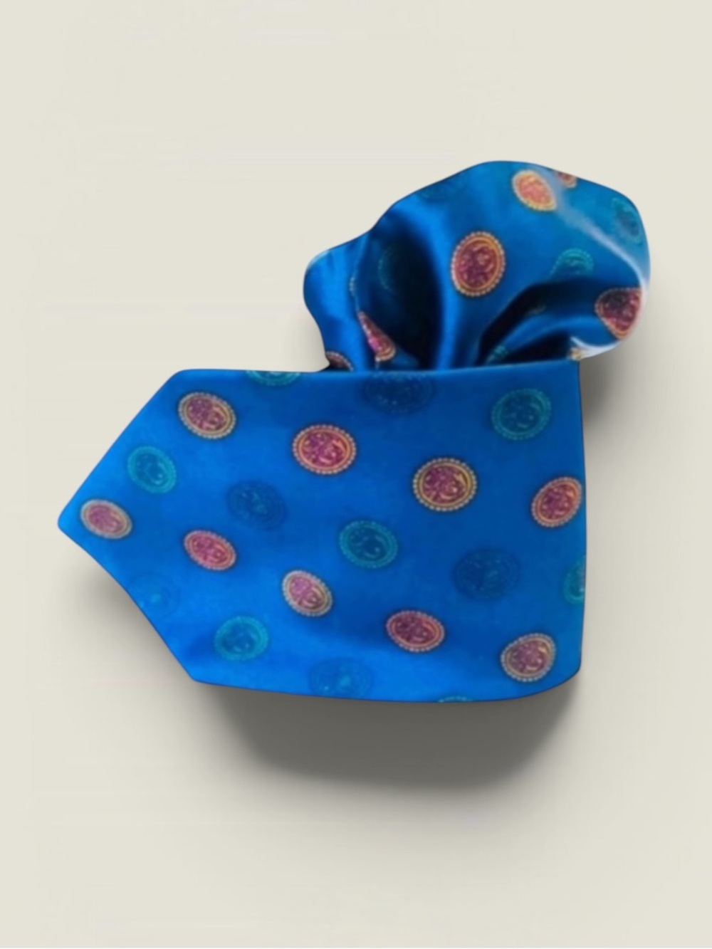 New! STEFANO RICCI BLUE SILK TIE POCKET SQUARE SET ITALY